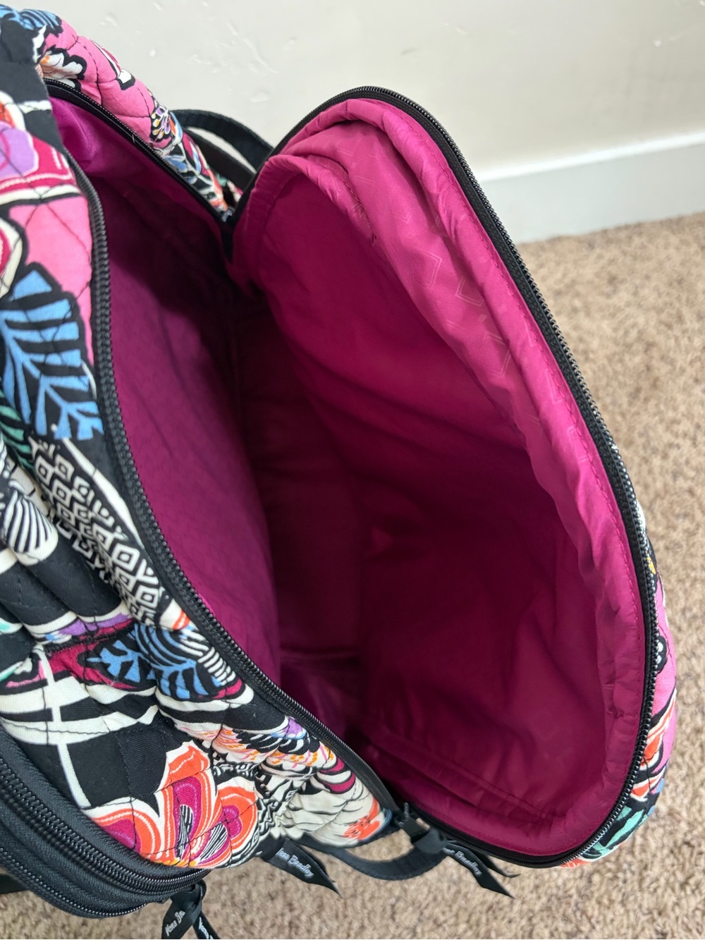 Vera Bradley Essential Expandable Backpack Kauai Floral Pink Black - Picture 7 of 10